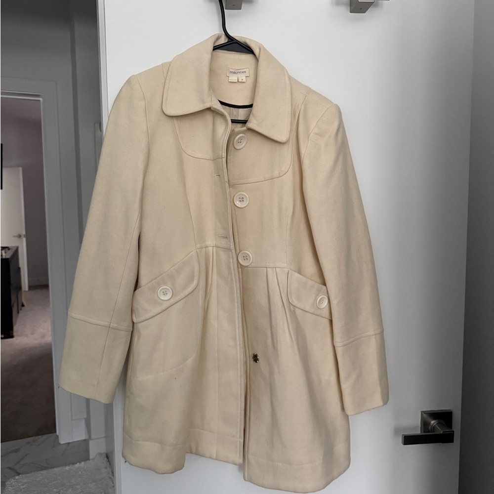 Elegant Cream Women's Wool Coat